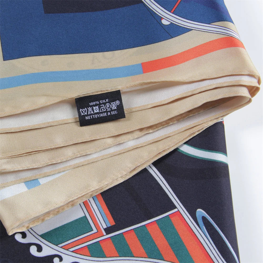Carriage Wheel Black Silk Scarf / 90cm