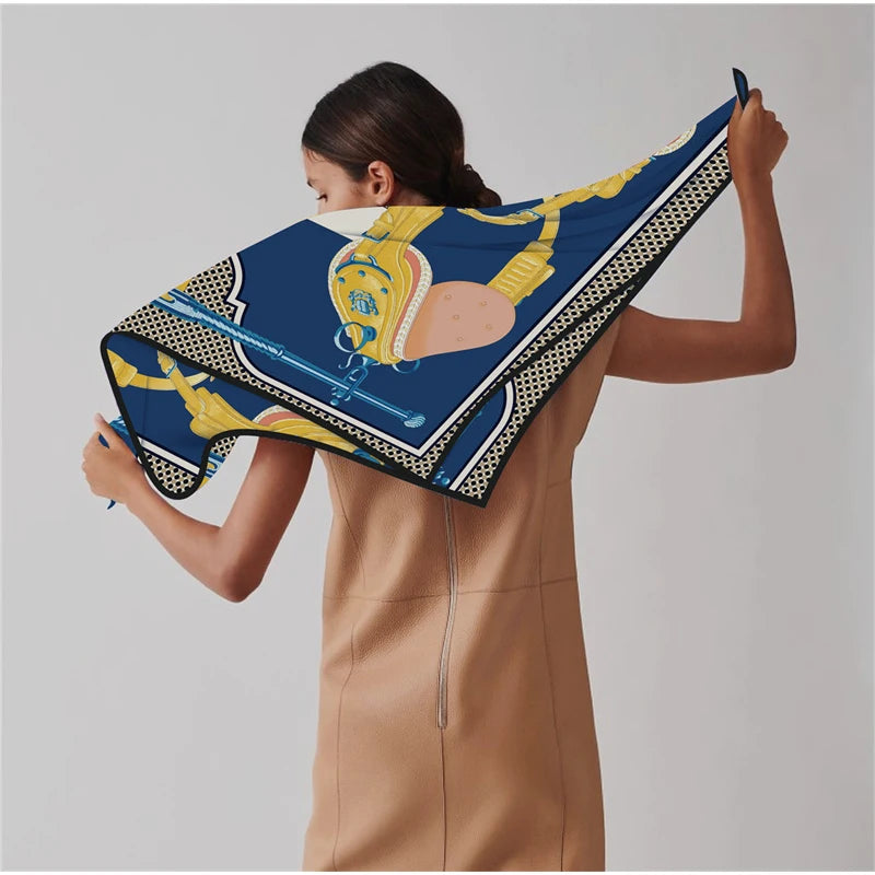 Carriage Blue Silk Scarf / 90cm