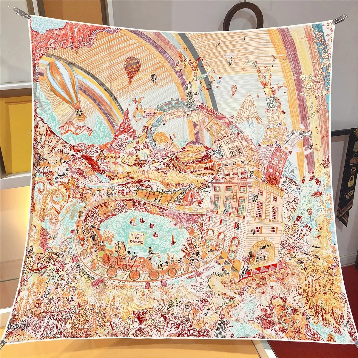 Foreast City Orange Silk Scarf / 90cm