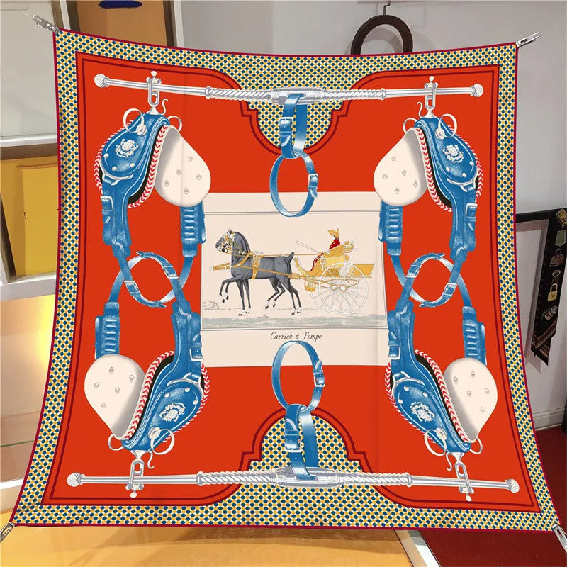 Carriage Red Silk Scarf / 90cm