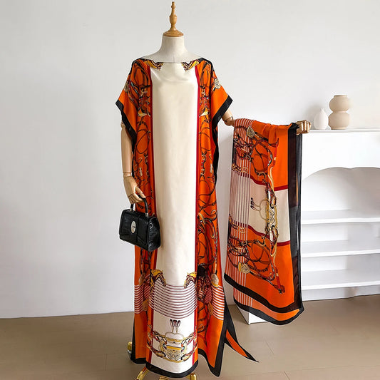 Orange Saveria Kaftan Dress & Scarf Set