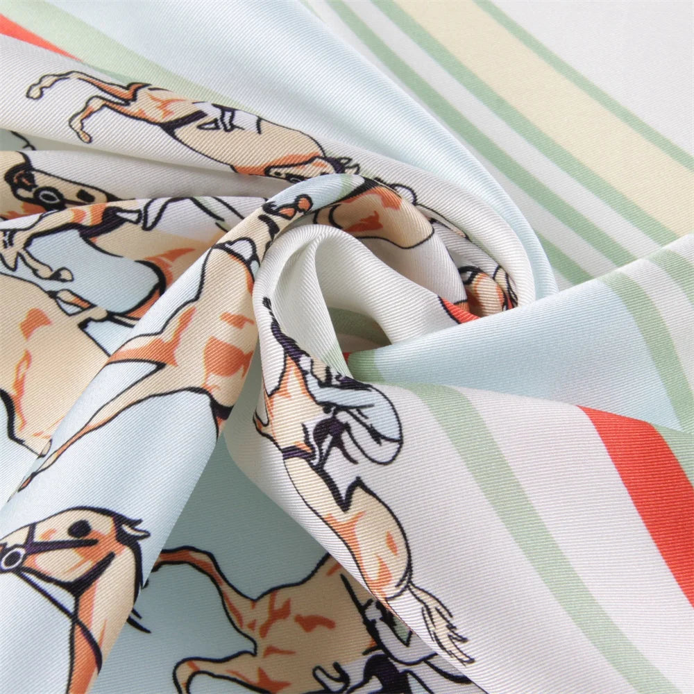 Horse Race Green Silk Scarf / 90cm