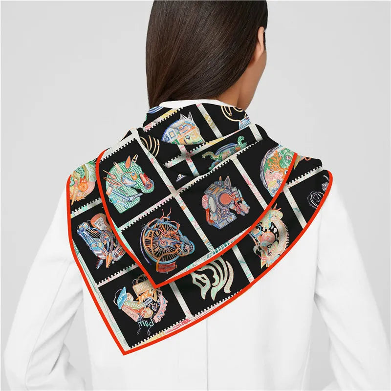 Gioia Black Silk Scarf / 90cm