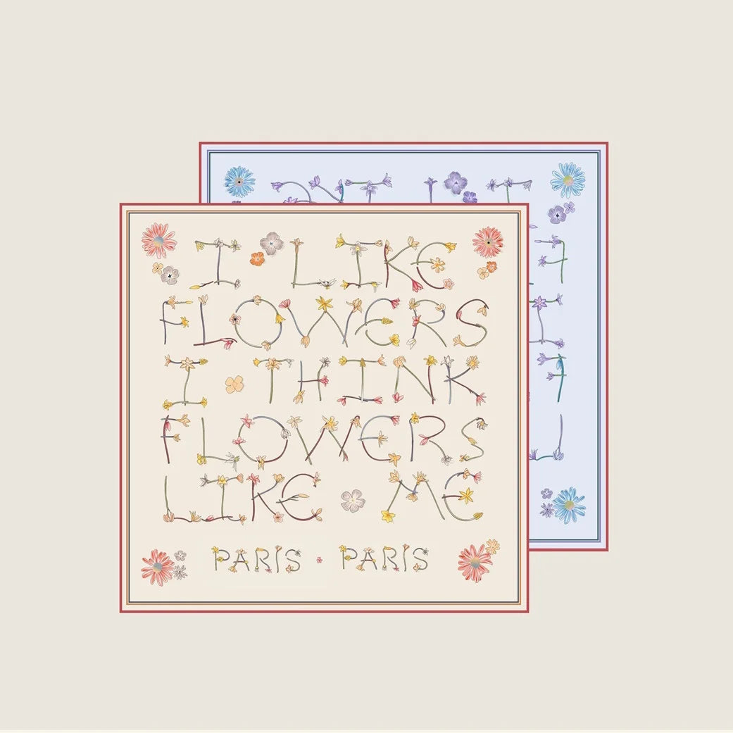 Flowers Beige Double Print Scarf / 70cm
