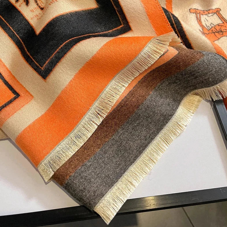 Gaelle Pashmina Scarf Orange & Black