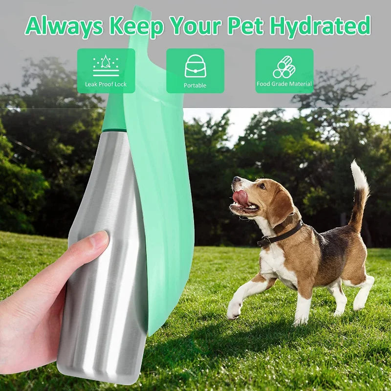 Insulated Dog Water Bottle | Stainless Steel | Portable & Foldable | Leak-Proof | 27oz/750ml