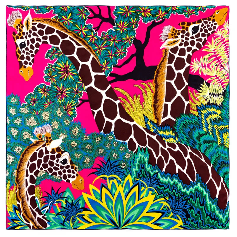 Giraffe Rose Silk Scarf / 90cm