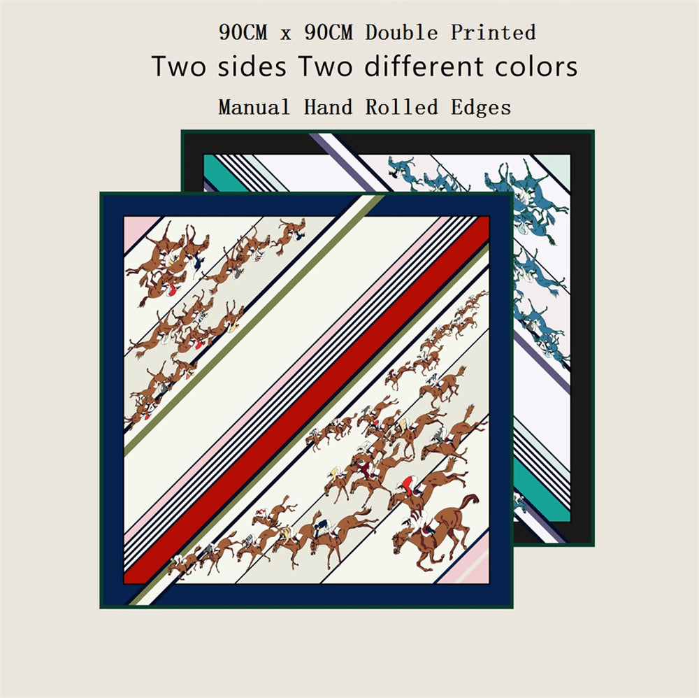 Horse Race Navy Double Print Scarf / 90cm