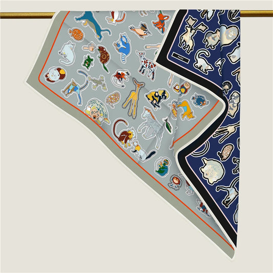 Animals Navy & Gray Double Print Scarf / 90cm