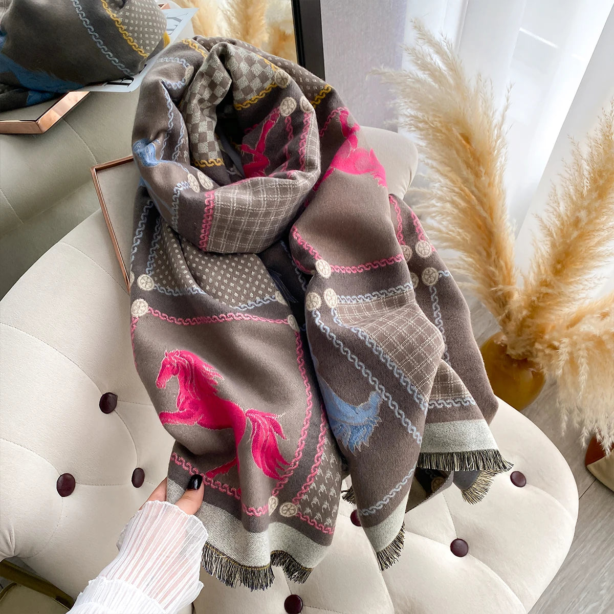Aieta Pashmina Scarf Khaki