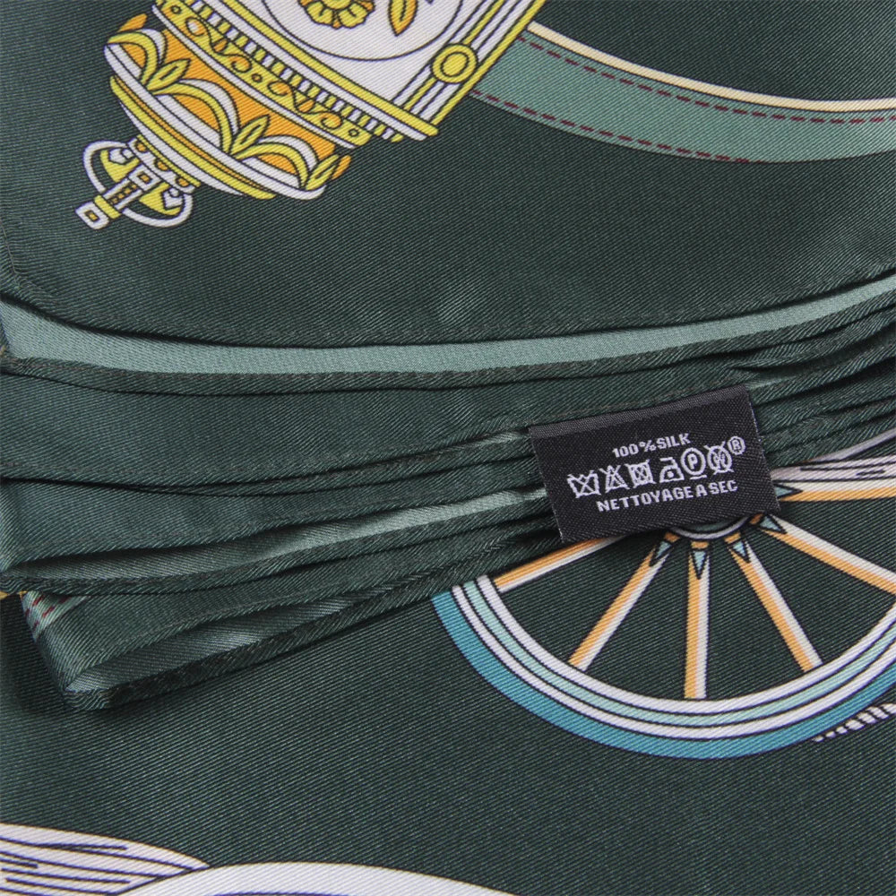 Horse Carriage Green Silk Scarf / 90cm