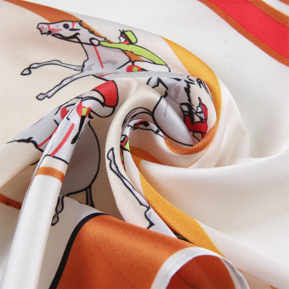 Horse Race Khaki Silk Scarf / 90cm