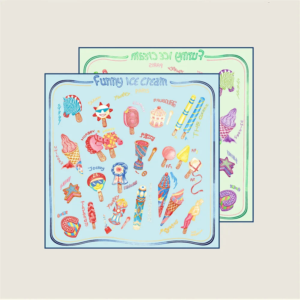 Ice Cream Blue Double Print Scarf / 70cm