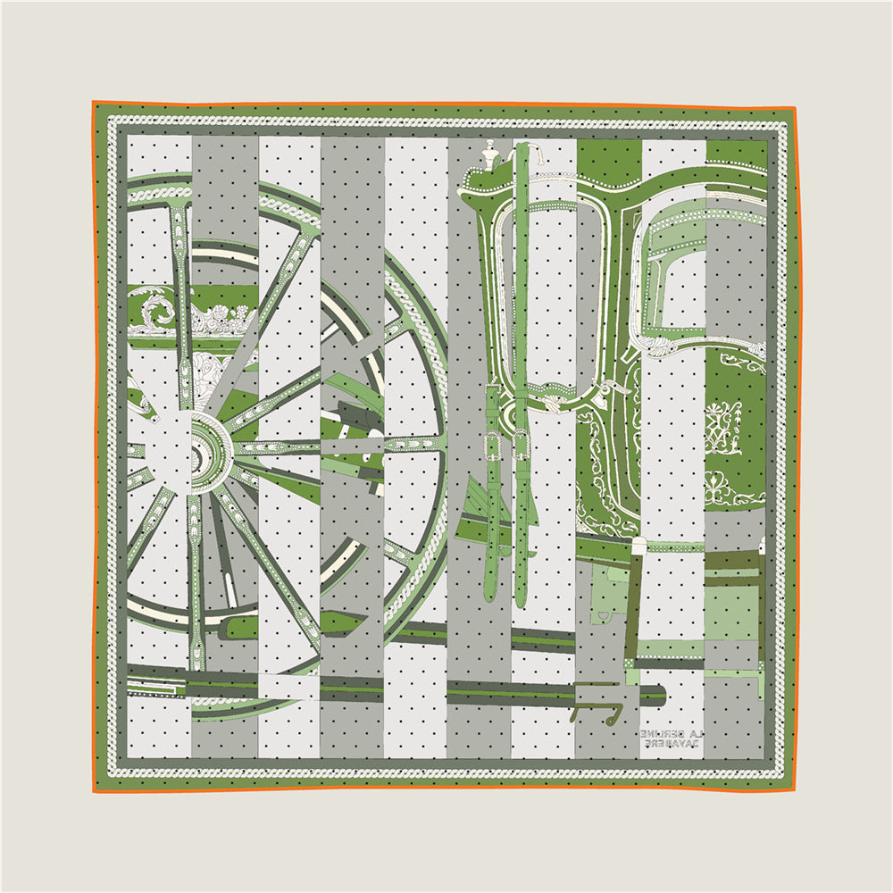 Wheel Stripes Orange & Green Double Print Scarf / 90cm