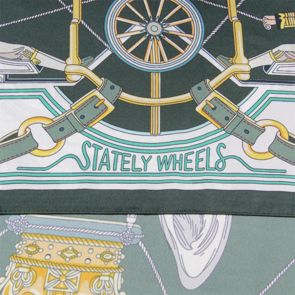 Horse Carriage Green Silk Scarf / 90cm