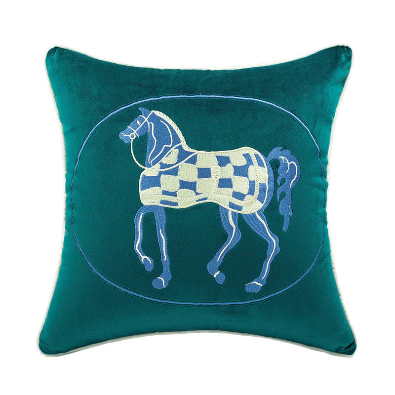 Rita Embroidered Velvet Pillow Cover Green