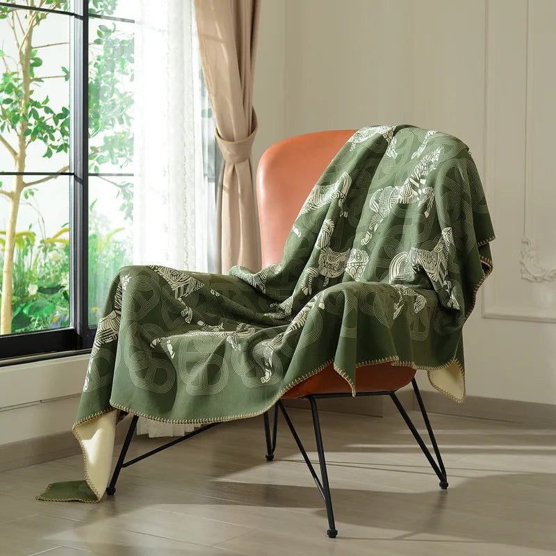 Baldassare Horse Print Blanket Green