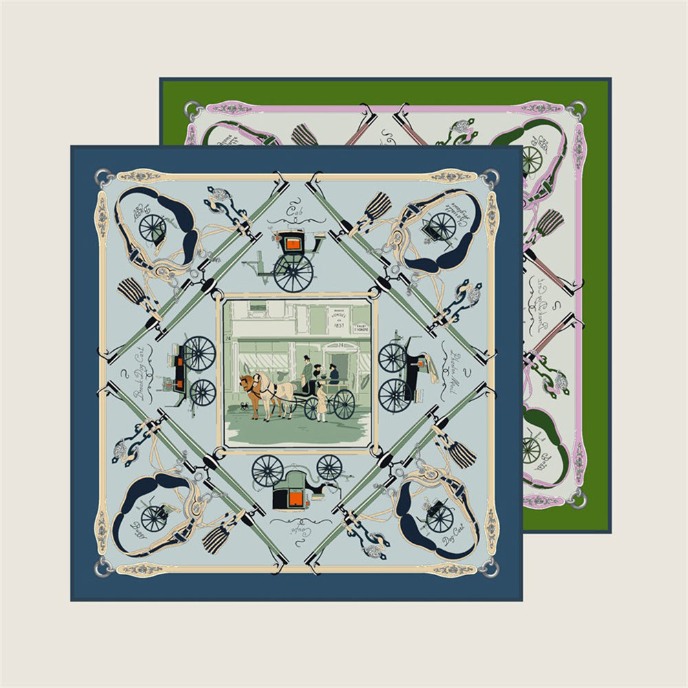 Carriage Blue & Green Double Print Scarf / 90cm