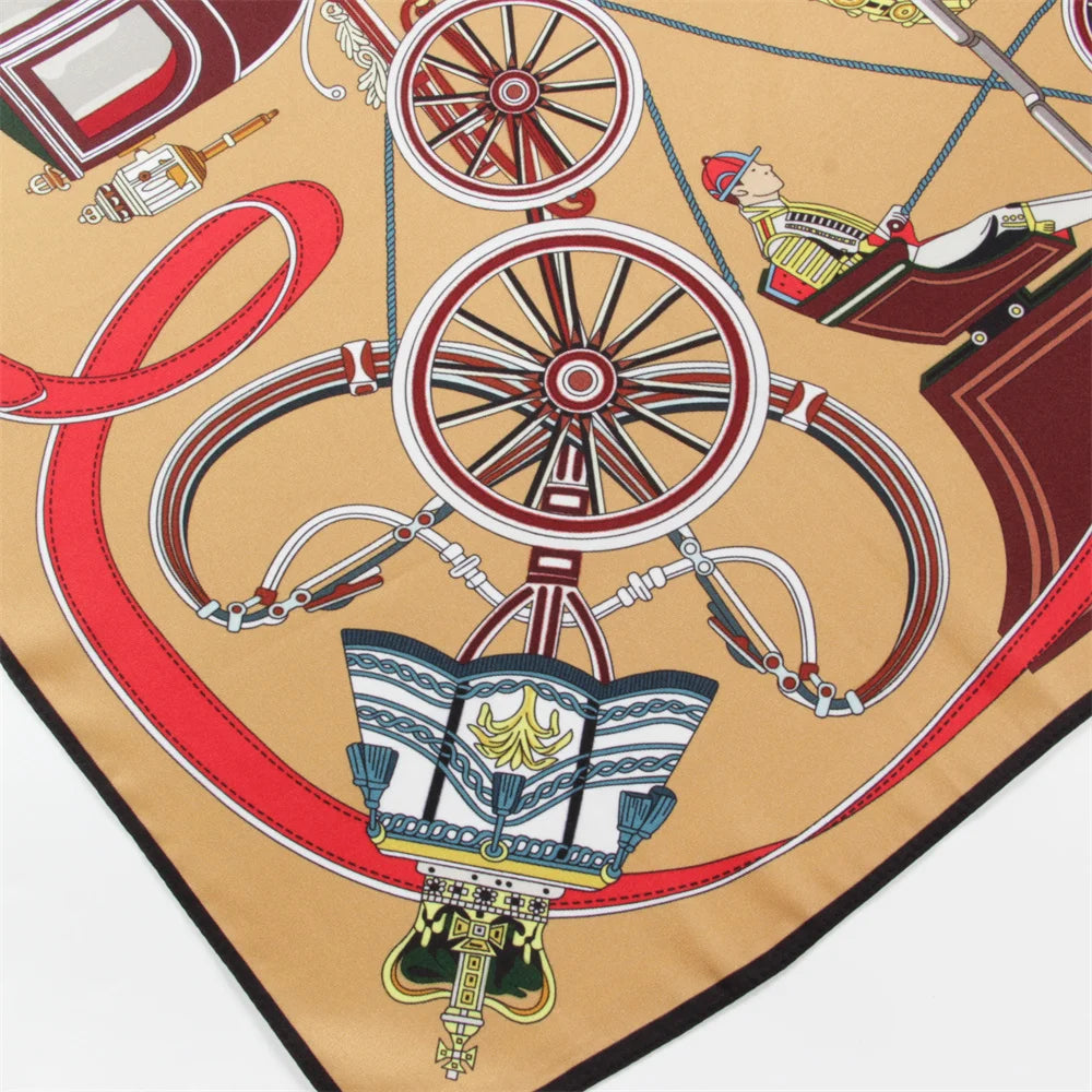 Horse Carriage Brown Silk Scarf / 90cm