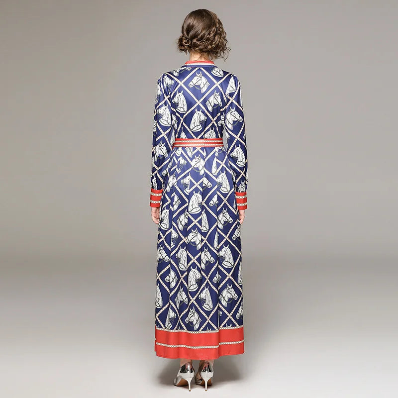 Blue Equestrian Print Dress