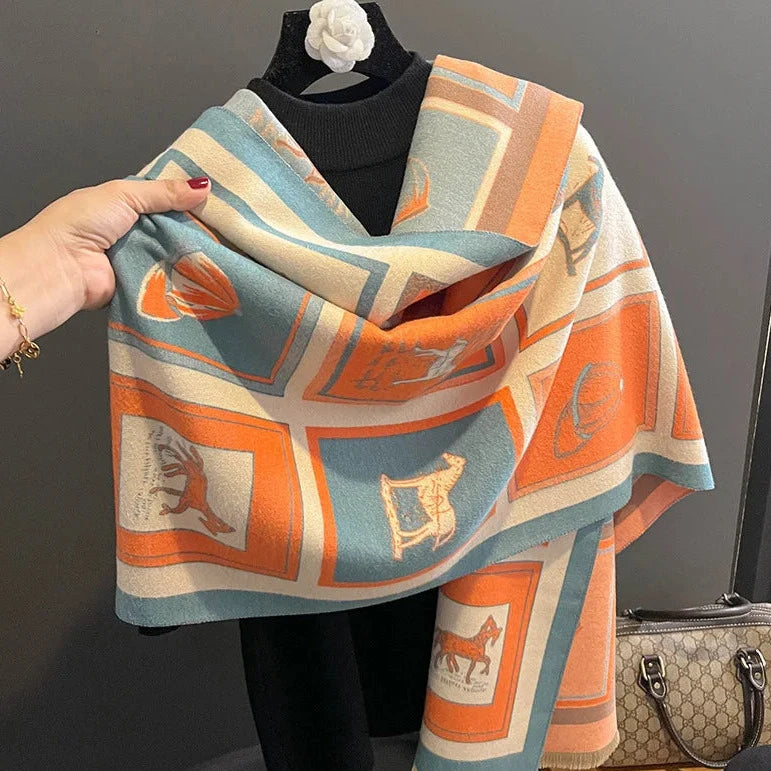 Gaelle Pashmina Scarf Orange & Blue
