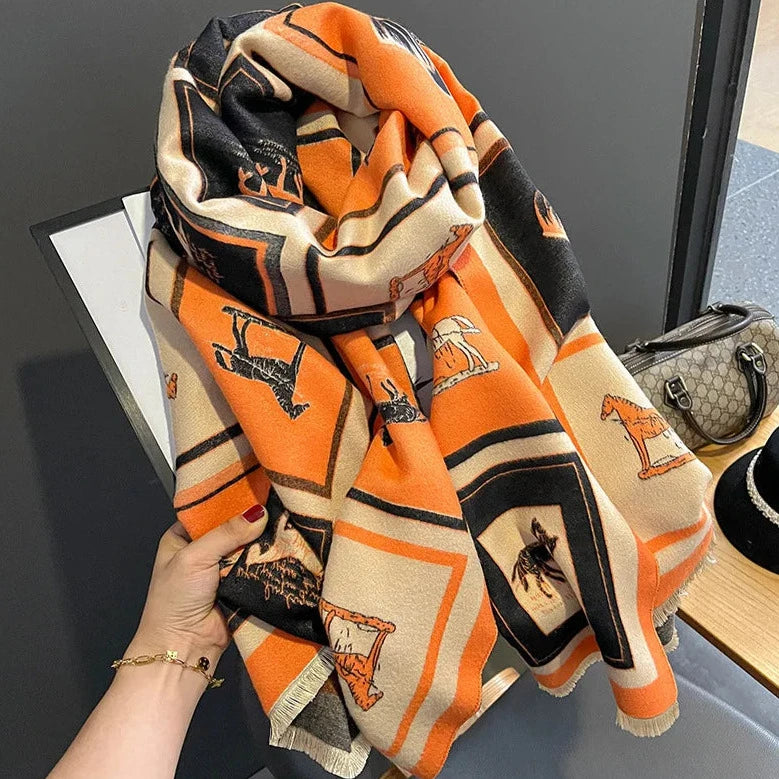 Gaelle Pashmina Scarf Orange & Black