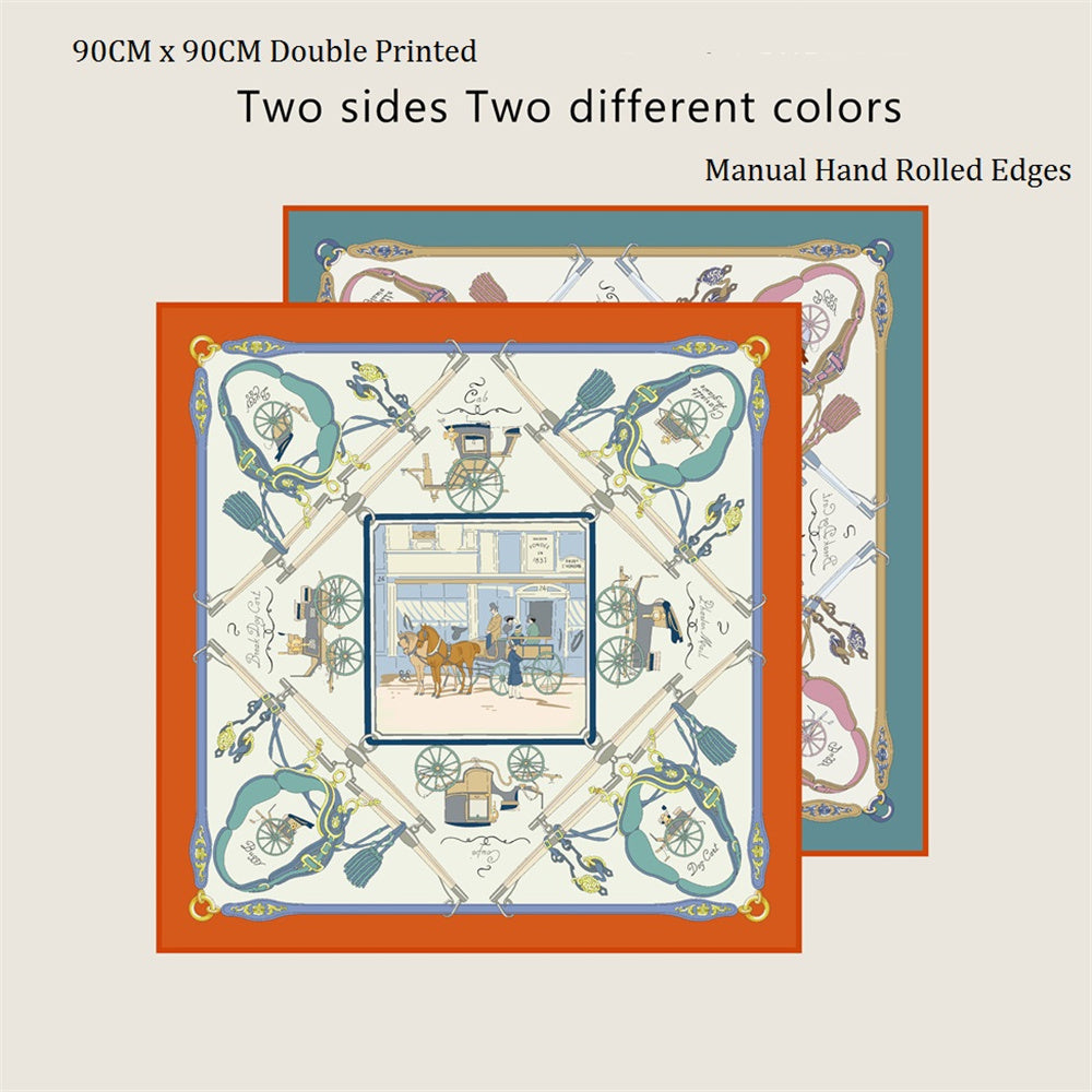 Carriage Orange & Blue Double Print Scarf / 90cm