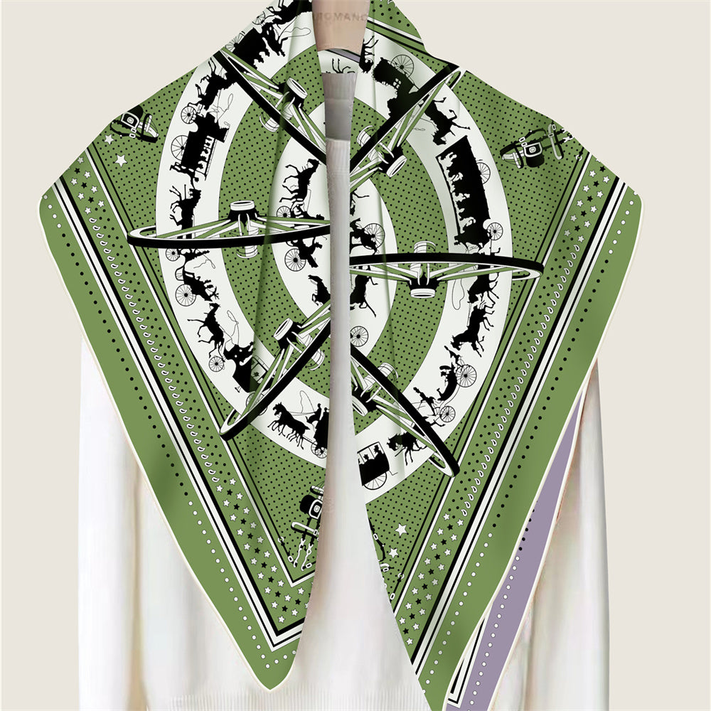 Carriage Circle Green Double Print Scarf / 90cm