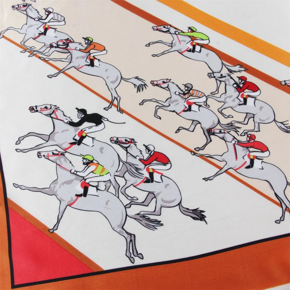 Horse Race Khaki Silk Scarf / 90cm