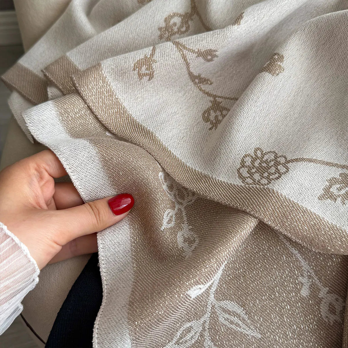 Greca Pashmina Scarf Beige