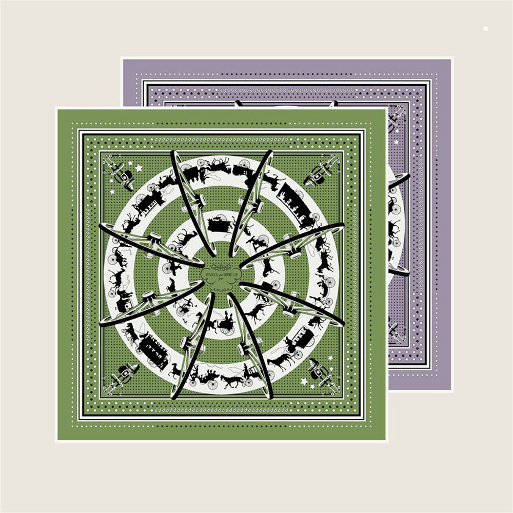 Carriage Circle Green Double Print Scarf / 90cm