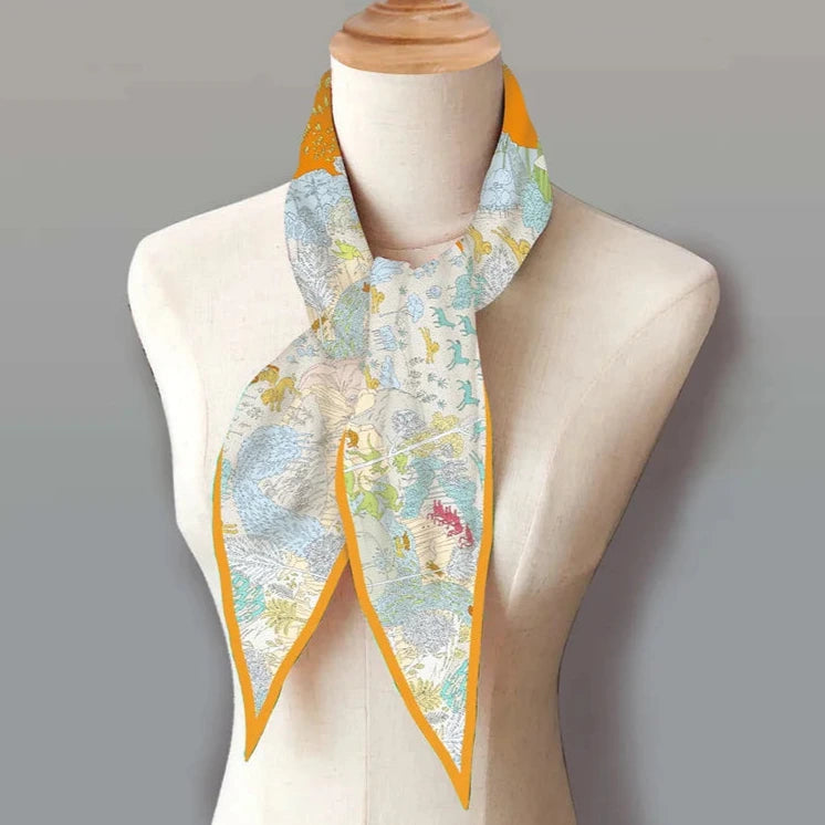 Horses Forest Orange Silk Diamond Scarf
