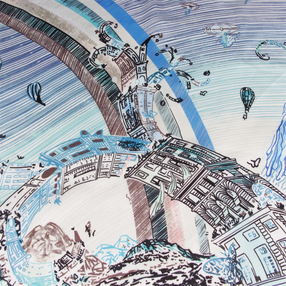 Foreast City Blue Silk Scarf / 90cm