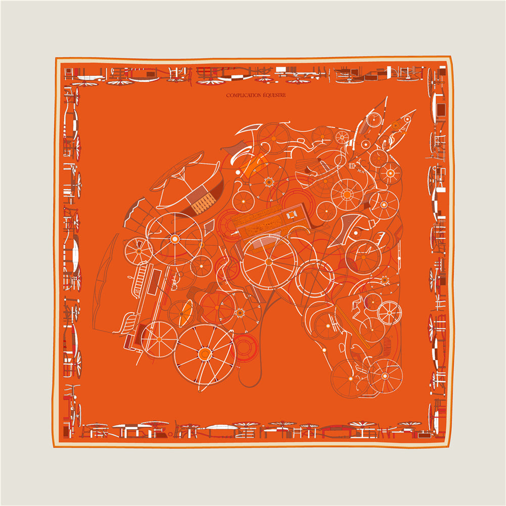 Horse Head Orange & Coffee Double Print Scarf / 90cm