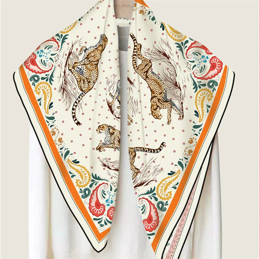 Leopard Beige Double Print Scarf / 90cm
