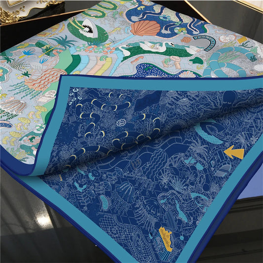 Ocean Park Navy Double Print Scarf / 90cm