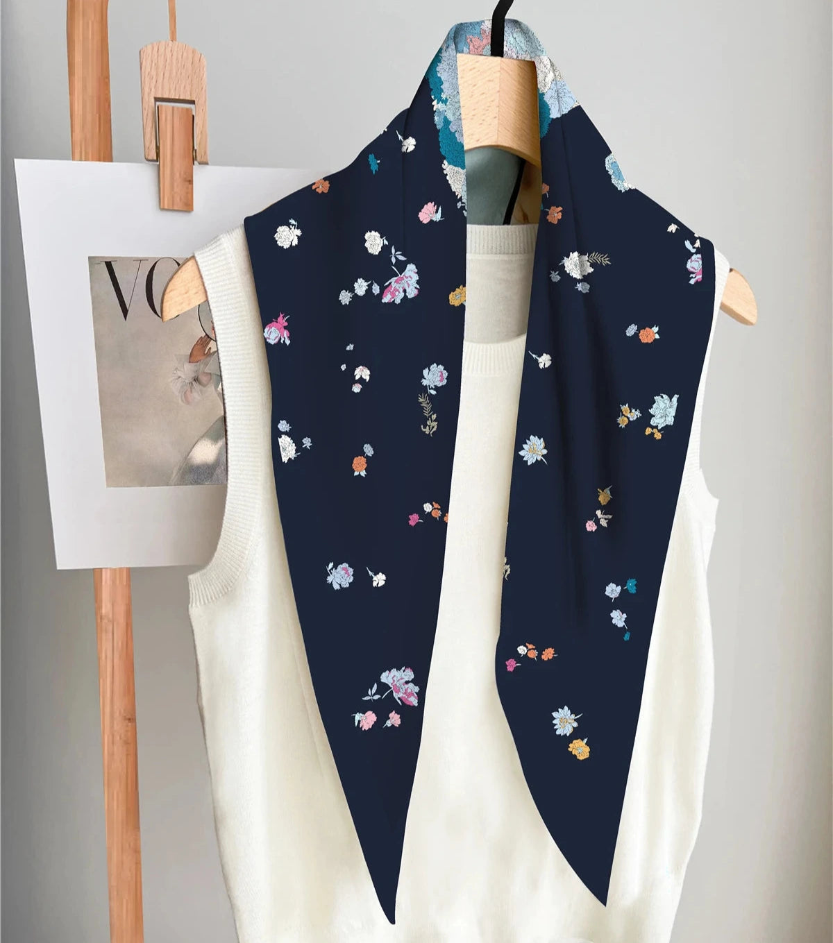 Pia Navy Silk Diamond Scarf