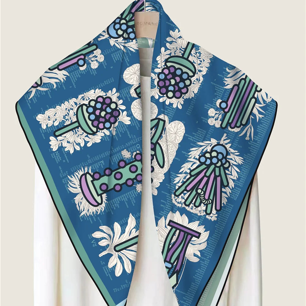 Plant Catalog Blue Double Print Scarf / 90cm