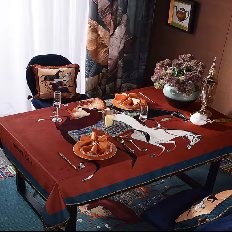Ledro Horse Print Velvet Tablecloth