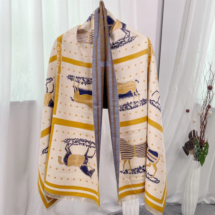 Bettona Pashmina Scarf Yellow & Navy