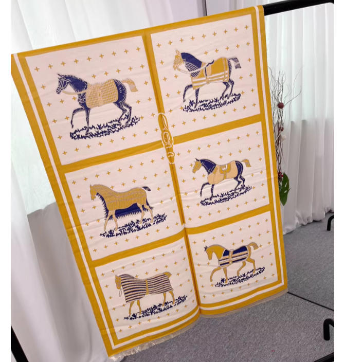 Bettona Pashmina Scarf Yellow & Navy