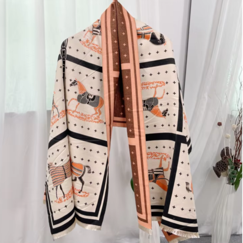 Bettona Pashmina Scarf Black & Orange