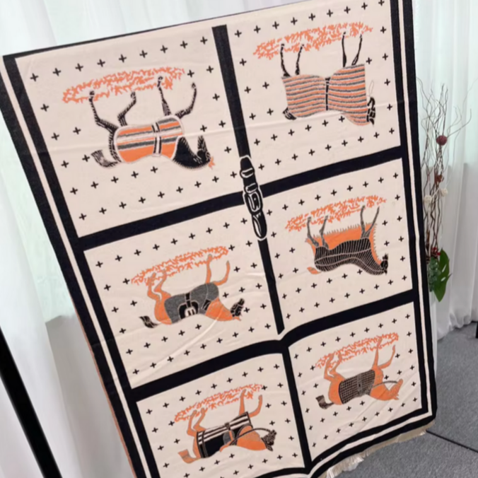 Bettona Pashmina Scarf Black & Orange