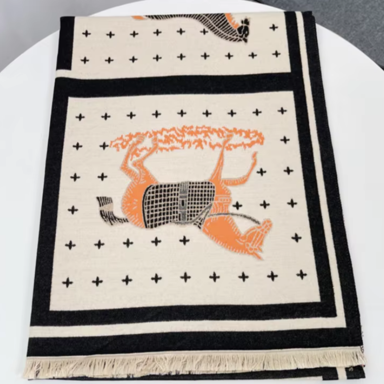 Bettona Pashmina Scarf Black & Orange