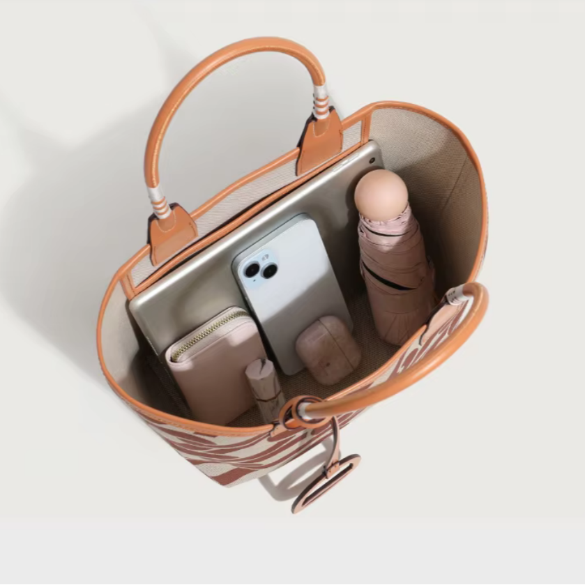 Stella Small Canvas & Leather Tote Bag / Colorful