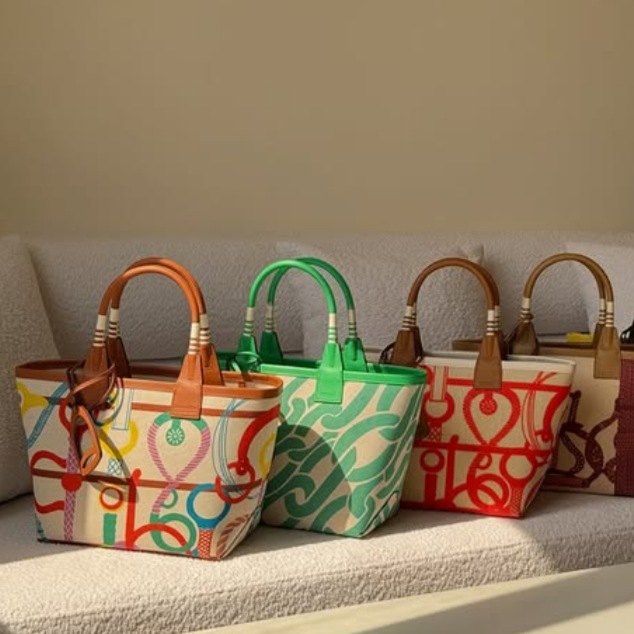 Stella Small Canvas & Leather Tote Bag / Colorful