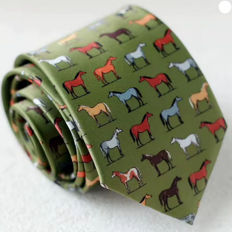 Men's Tie Horse Green