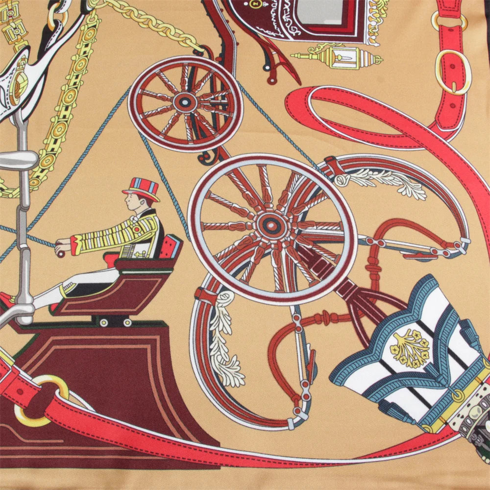 Horse Carriage Brown Silk Scarf / 90cm