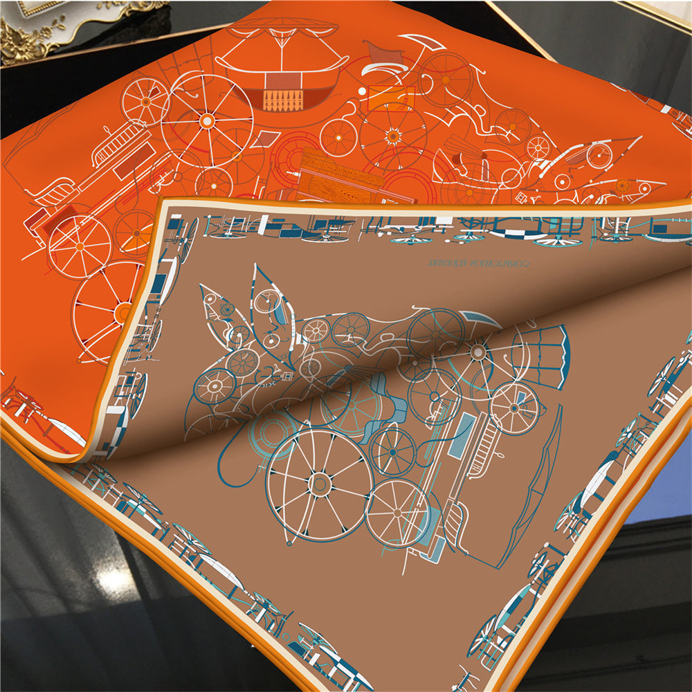 Horse Head Orange & Coffee Double Print Scarf / 90cm