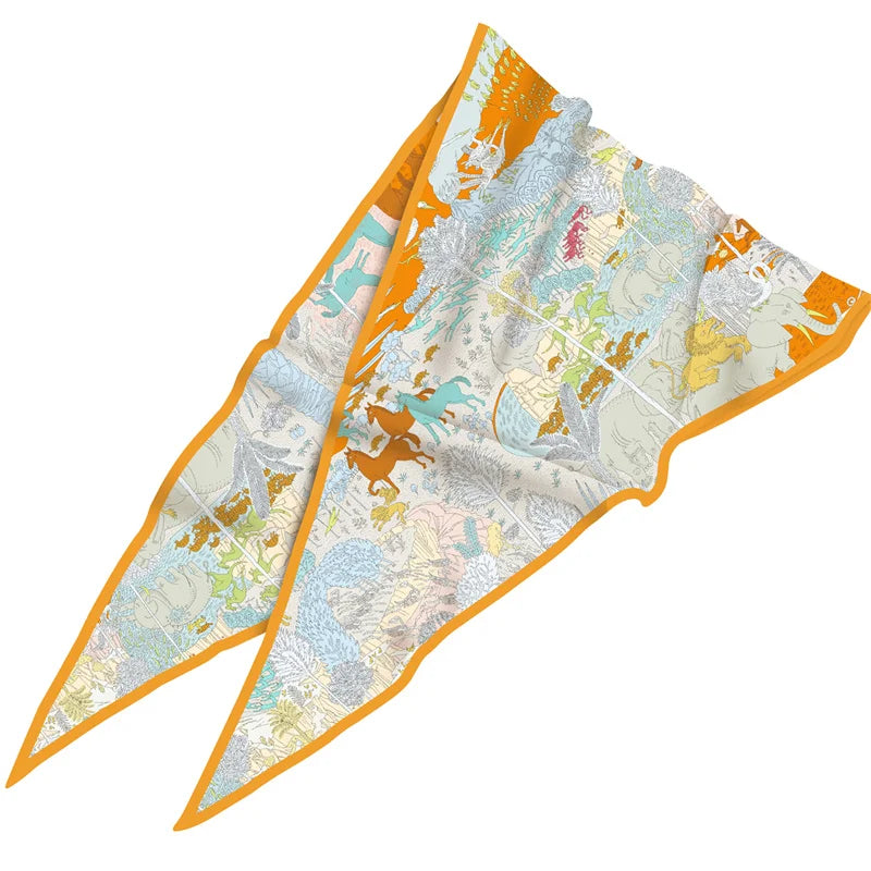 Horses Forest Orange Silk Diamond Scarf